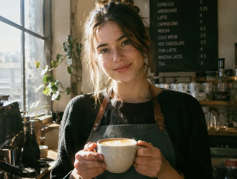 Barista holding a latte, by GPT Image 2.5