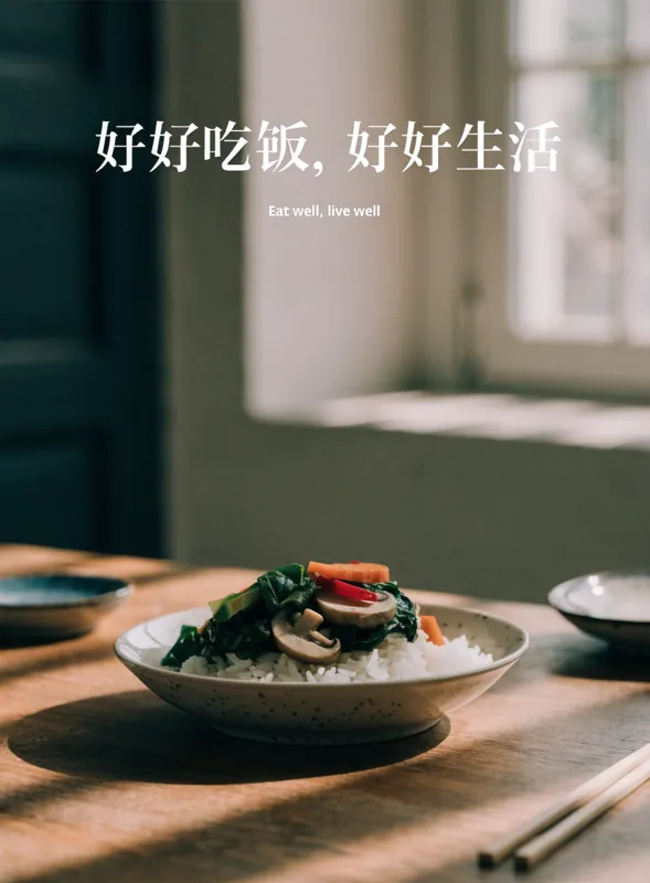 好好吃饭,好好生活 poster generated by Recraft V4.1