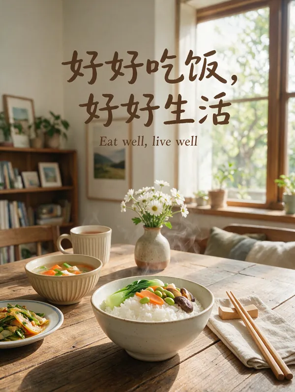好好吃饭,好好生活 poster generated by Seedream 5.0 Pro