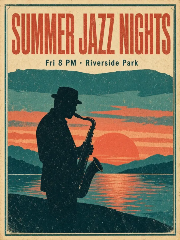 SUMMER JAZZ NIGHTS poster generated by Grok Image 2.0