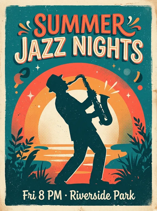 SUMMER JAZZ NIGHTS poster generated by Nano Banana 2.1