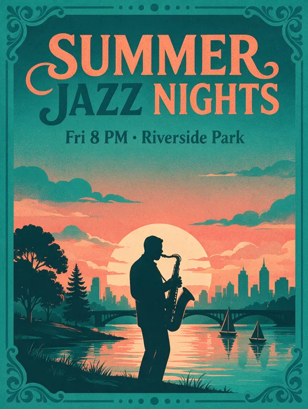 SUMMER JAZZ NIGHTS poster generated by Seedream 5.0 Pro