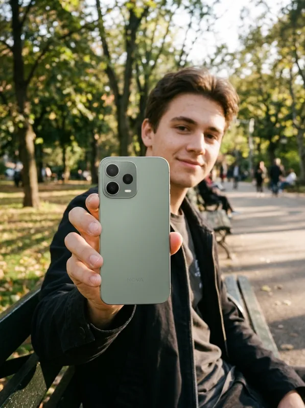 Smartphone with a person, generated by Nano Banana 2.1